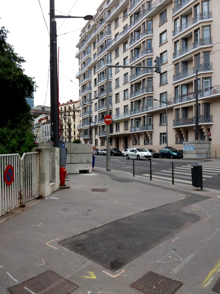 Lyon 6e - Boulevard Jules Favre, nouveaux poteaux pour les lignes électriques des bus, au carrefour de la rue Fournet (1)