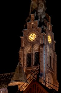Lysekil church tower at night