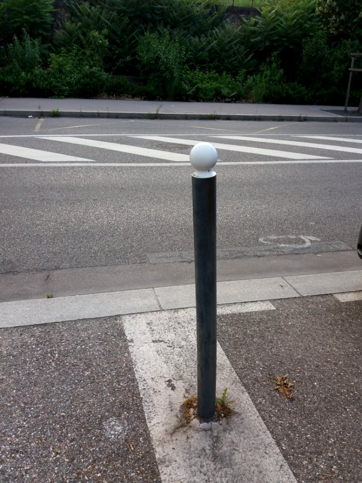 Lyon 9e - Rue Joannès Carret, potelet mou séparant les places de parking Bluely des autres