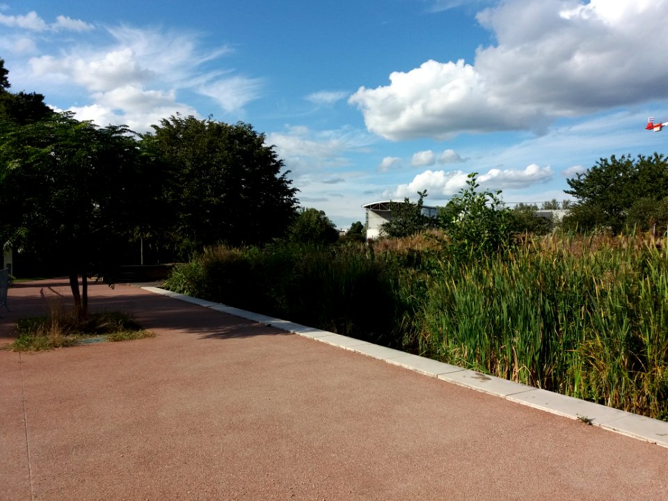 Lyon 7e - Parc de Gerland, vue au loin sur l'église Saint Irénée
