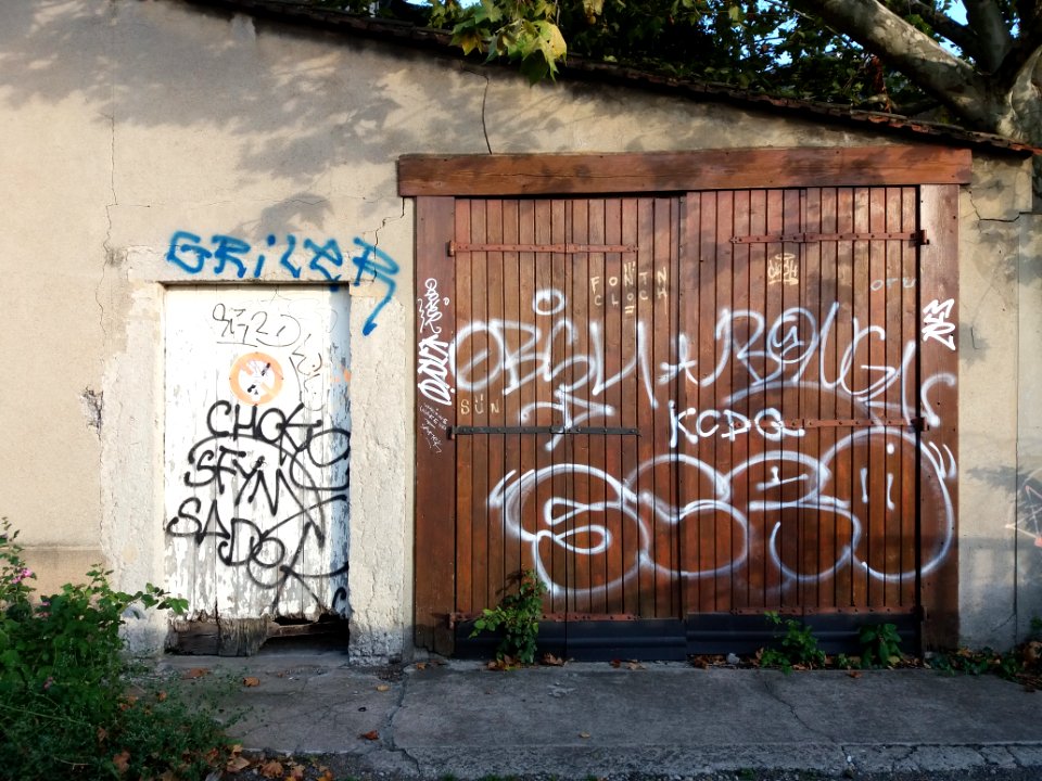 Lyon 7e - Impasse des Chalets, portes taguées