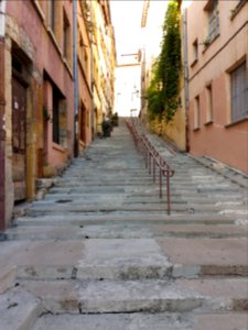 Lyon 5e - Montée du Garillan, grand escalier menant à la montée Saint Barthélémy