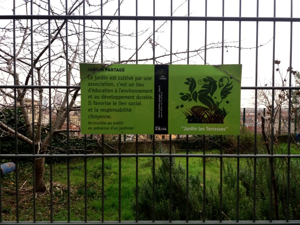 Lyon 5e - Montée du Chemin Neuf - Jardin partagé Les Terrasses - Plaque