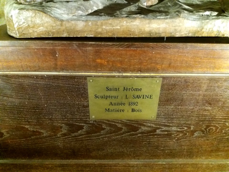 Lyon 5e - Mairie annexe - Statue de Saint Jérôme par Léopold Savine - Plaque