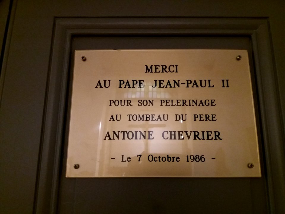 Lyon 7e - Rue du Père Chevrier - Chapelle du Prado, plaque du passage de Jean-Paul II en 1986