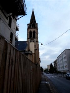 Lyon 7e - Rue Félix Brun, clocher de l'église Notre-Dame des Anges