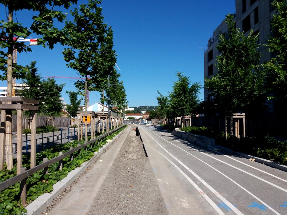Lyon 7e - Rue des Girondins, côté ouest depuis la rue Michel Félizat, tranchée pour le chauffage urbain