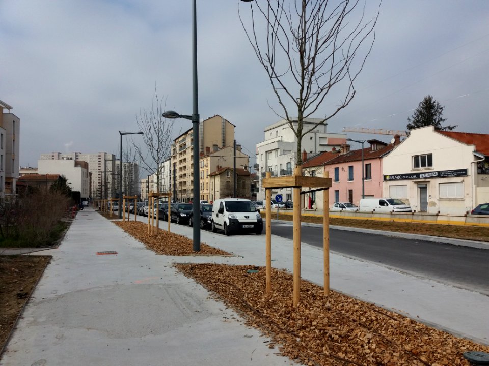 Lyon 8e - Rue Henry Barbusse, trottoir en travaux allant vers la route de Vienne