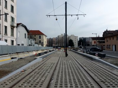 Lyon 8e - Rue Henry Barbusse, travaux du tramway allant vers l'avenue Francis de Pressensé