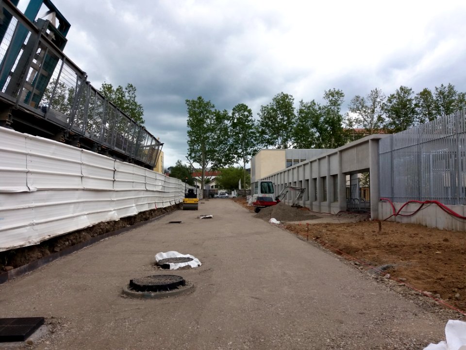 Lyon 7e - Rue Georges Sand, fin des travaux avant goudronnage