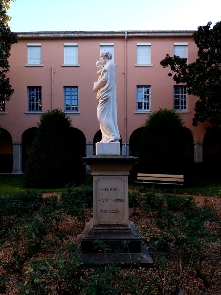 Lyon 8e - Cloître de l'Hôpital Saint-Jean-de-Dieu, statue de Saint Joseph, profil