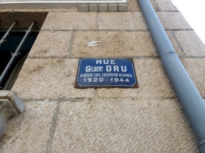 Lyon 7e - Rue Gilbert Dru, plaque