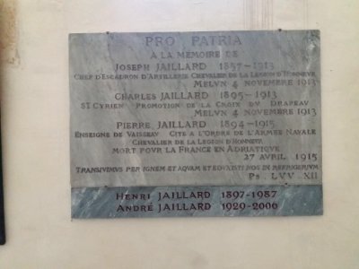 Lyon 9e - Église Notre-Dame Saint-Rambert L'Île Barbe - Plaque Pro patria à la mémoire de la famille Jaillard