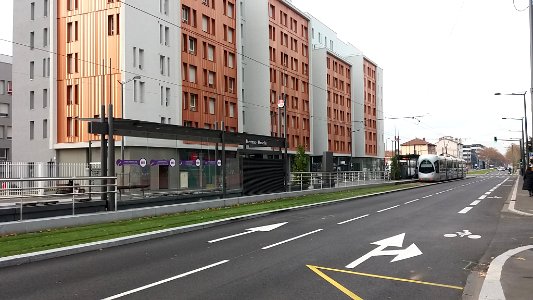Lyon 8e - Avenue Jean Mermoz, arrêt du tramway T6 - Mermoz - Moselle, après ouverture