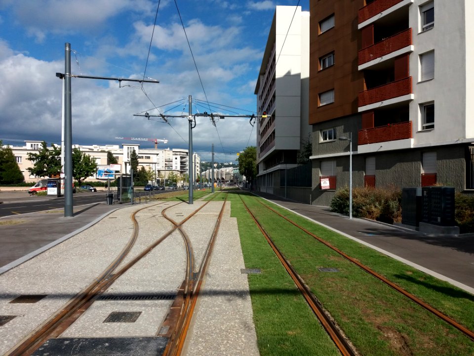 Lyon 7e - Rue Simon Fryd, voies du tramway, vers l'ouest