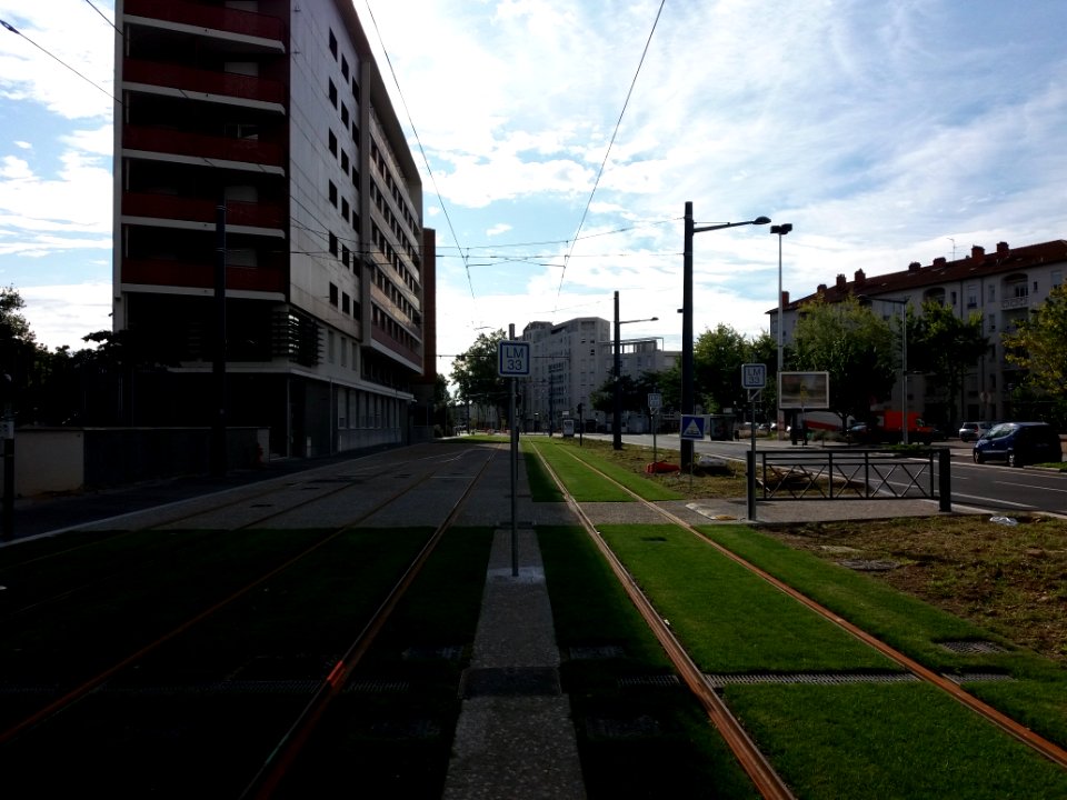 Lyon 7e - Rue Simon Fryd, voies du tramway, vers l'est