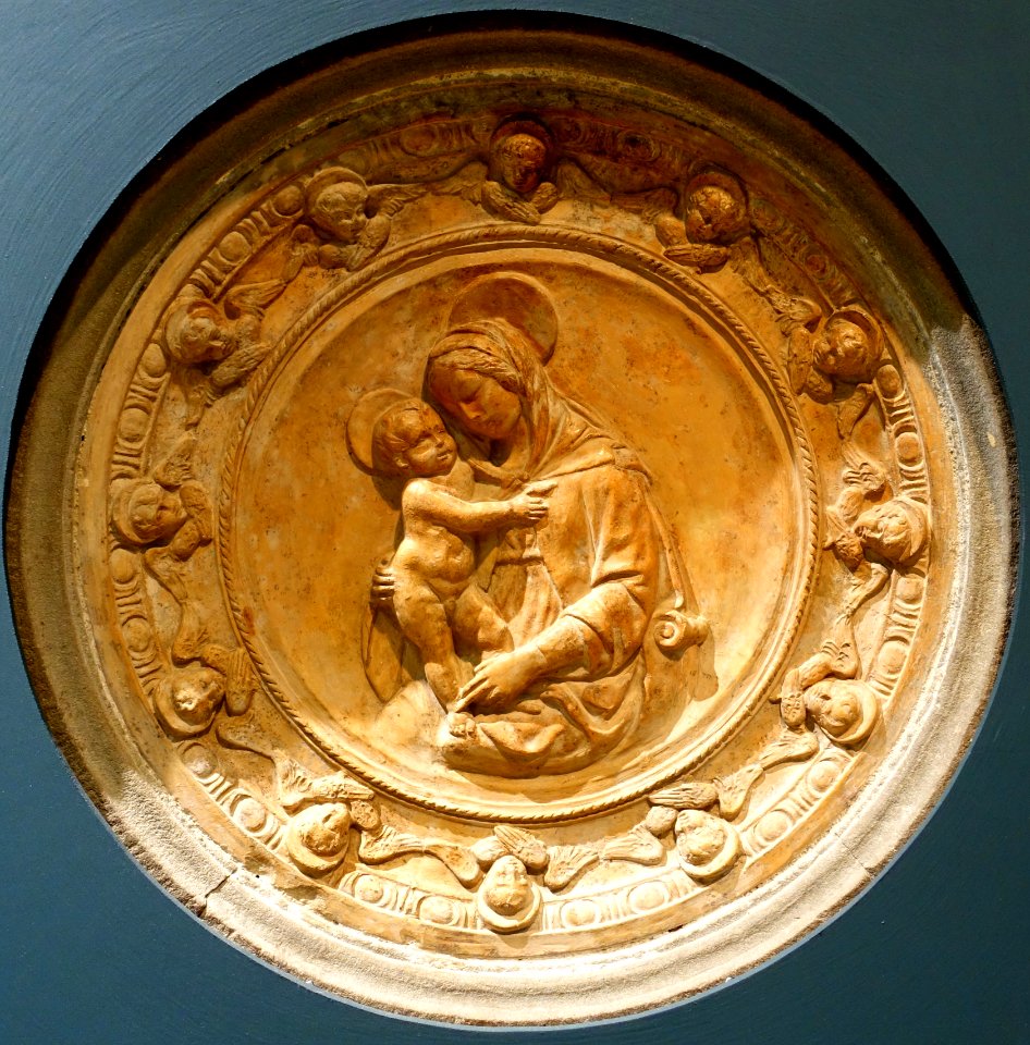 Madonna and Child tondo, Luca della Robbia workshop, c. 1440, terracotta set in concrete - University of Arizona Museum of Art - University of Arizona - Tucson, AZ - DSC08108