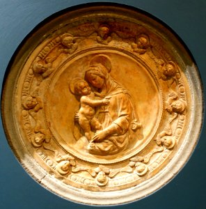 Madonna and Child tondo, Luca della Robbia workshop, c. 1440, terracotta set in concrete - University of Arizona Museum of Art - University of Arizona - Tucson, AZ - DSC08108