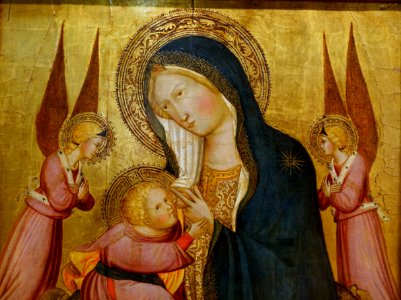 Madonna and Child Adored by Two Angels, detail, by (follower of) Agnolo Gaddi, late 1300s, tempera on wood panel - University of Arizona Museum of Art - University of Arizona - Tucson, AZ - DSC08186