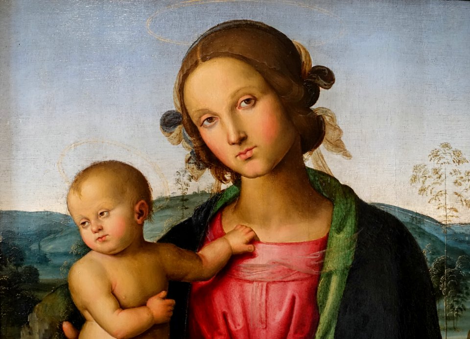 Madonna and Child by Perugino, detail, c. 1498, oil on panel - Galleria Borghese - Rome, Italy - DSC04631
