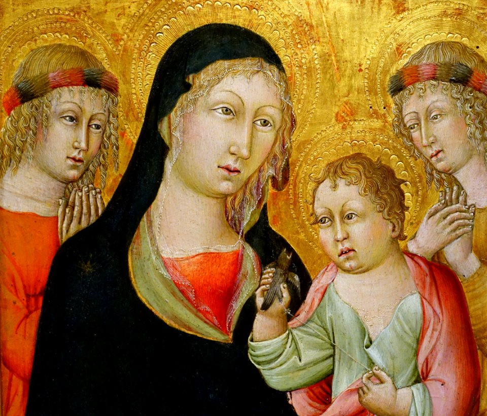 Madonna and Child with Angels, by Giovanni di Paolo (studio), detail, c. 1475, tempera on wood panel - University of Arizona Museum of Art - University of Arizona - Tucson, AZ - DSC08161