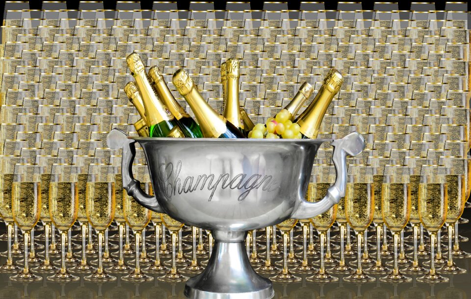 Glasses abut champagne glasses