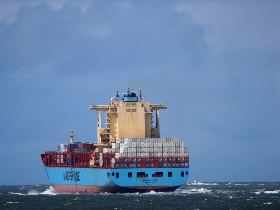 Maersk Lima (ship, 2011) IMO 9526875 leaving Port of Rotterdam