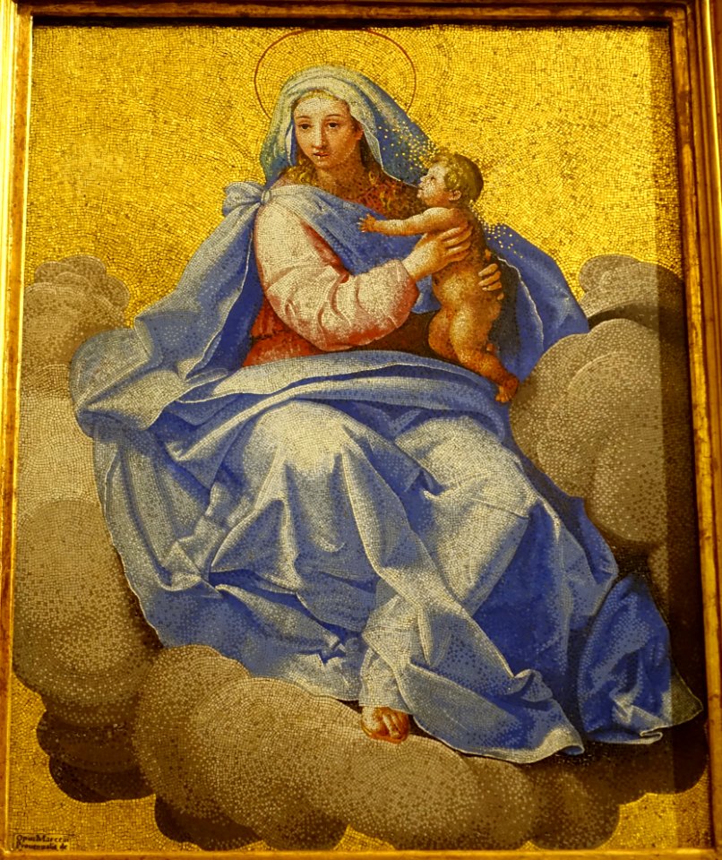 Madonna and Child by Marcello Provenzale, dated 1600, mosaic - Galleria Borghese - Rome, Italy - DSC04708