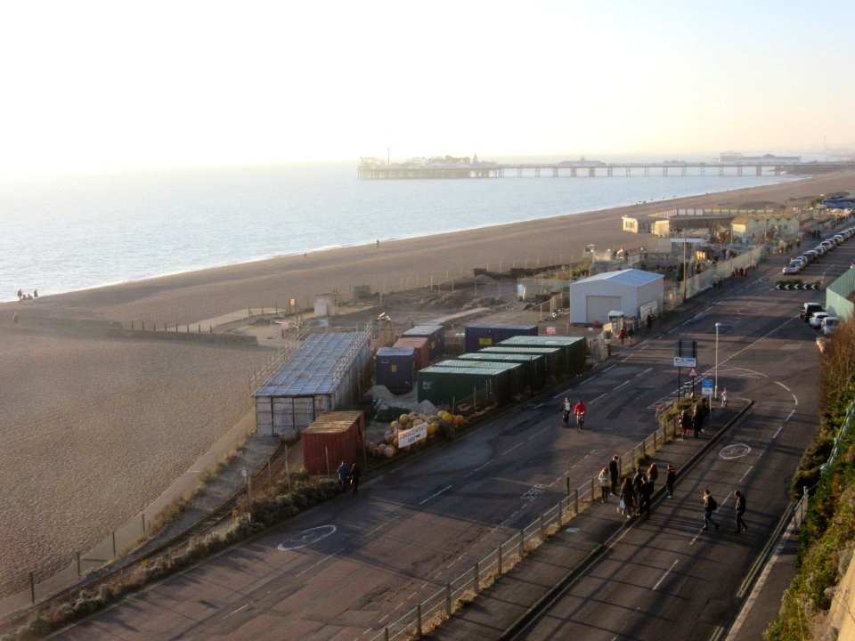 Madeira Drive and Palace Pier seen from Marine Drive, Kemp Town, Brighton (December 2016)