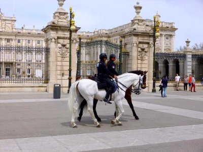 Madrid - Agentes montadas del Cuerpo Nacional de Policía haciendo ronda en la Plaza de la Armería