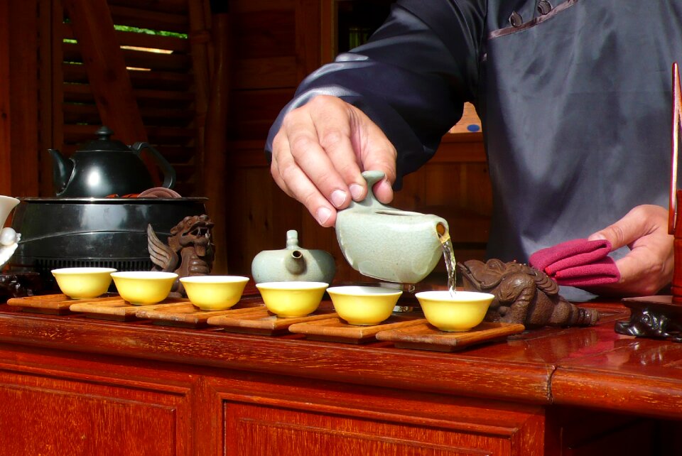 Cups pouring porcelain