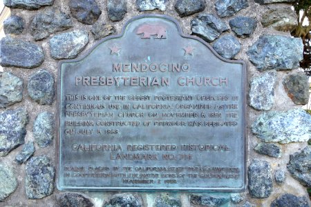 Mendocino Presbyterian Church plaque - Mendocino, California - DSC01673