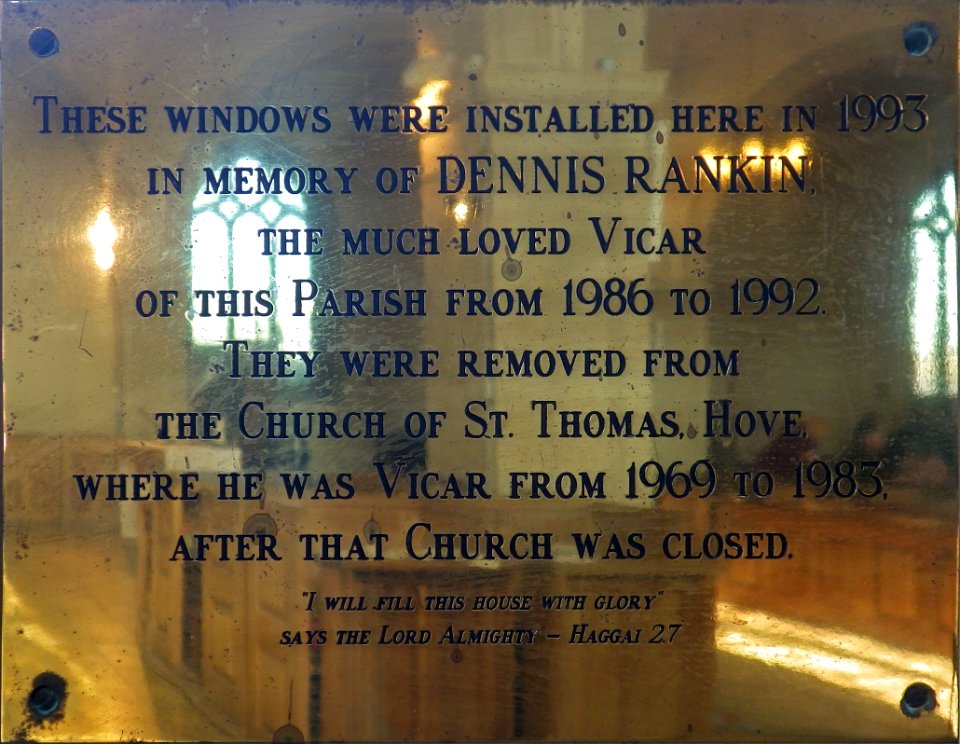 Memorial plaque, St Augustine's Church, Bexhill