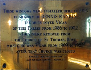 Memorial plaque, St Augustine's Church, Bexhill