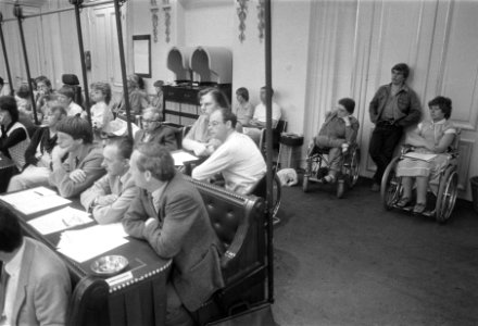Mensen in rolstoelen volgen de debatten, Bestanddeelnr 932-6136