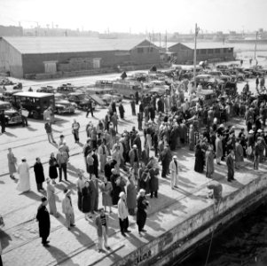 Mensen op de kade in de haven van Alexandrië, Bestanddeelnr 255-6585
