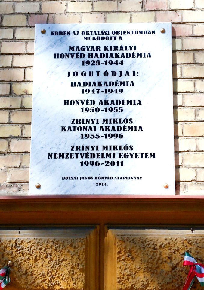 Memorial table of the Miklós Zrínyi Military Academy