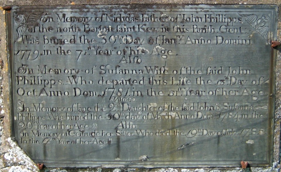 Memorial stone of Nicholas Phillipps at St Kew church