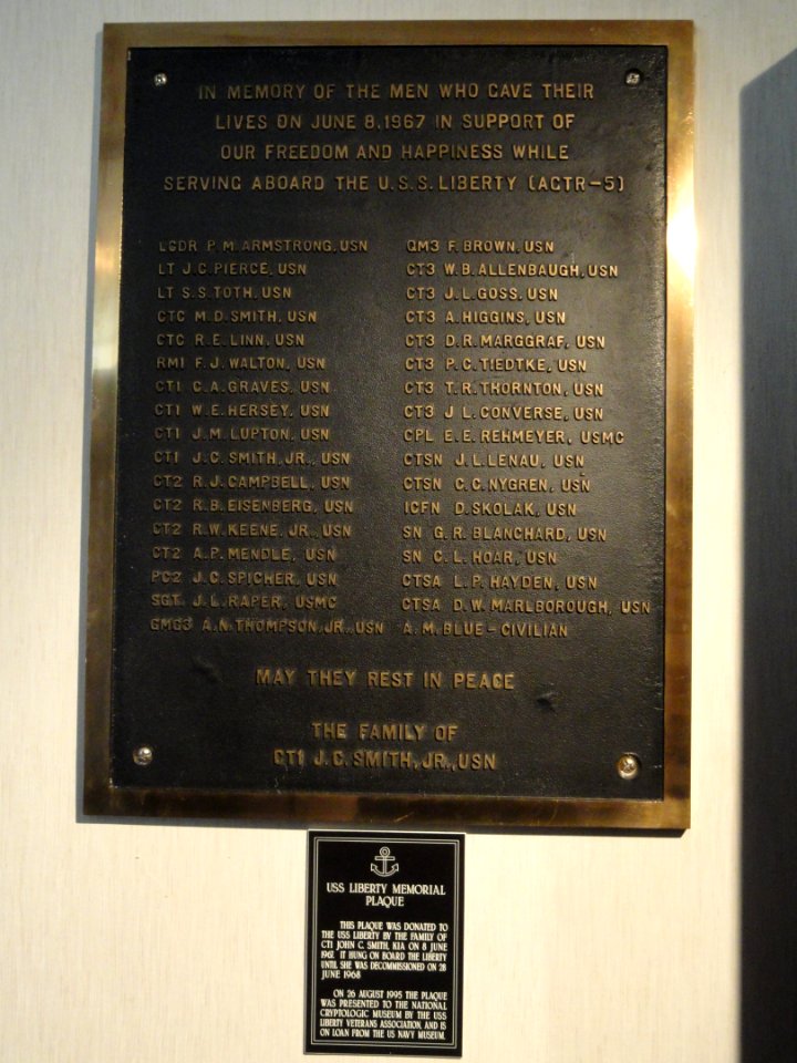 Memorial to the deceased, USS Liberty - National Cryptologic Museum - DSC07643