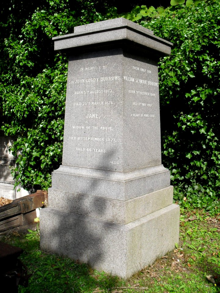 Memorial to John Cordy Burrows at Brighton Extramural Cemetery, off Lewes Road, Brighton (September 2010)
