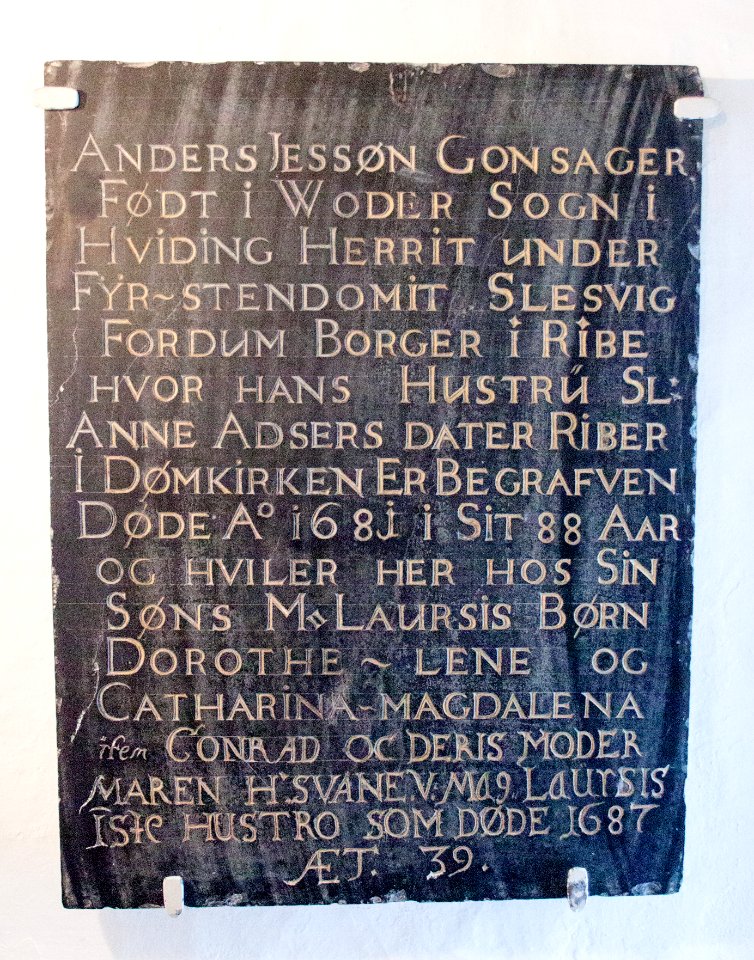 Memorial tablet in the church of Jelling from 1687