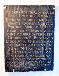 Memorial tablet in the church of Jelling from 1687
