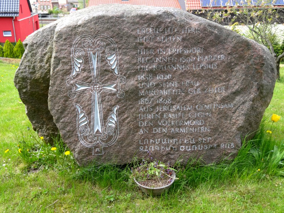 Memorial stone Johannes Lepsius in Friesdorf, Mansfeld