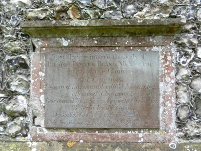 Memorial to Rev. Edward Bland at Stanmer Church (April 2013)