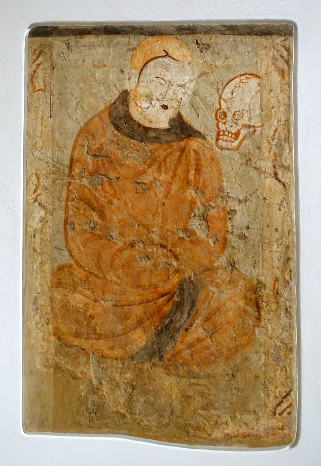Meditating Monk, Cave of the Seafarers (Cave 212), Kizil, 341-417 AD, wall painting - Ethnological Museum, Berlin - DSC01693