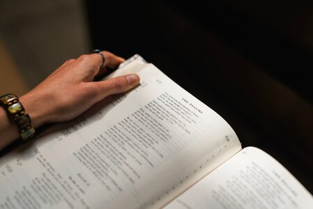 Hand pages reading photo