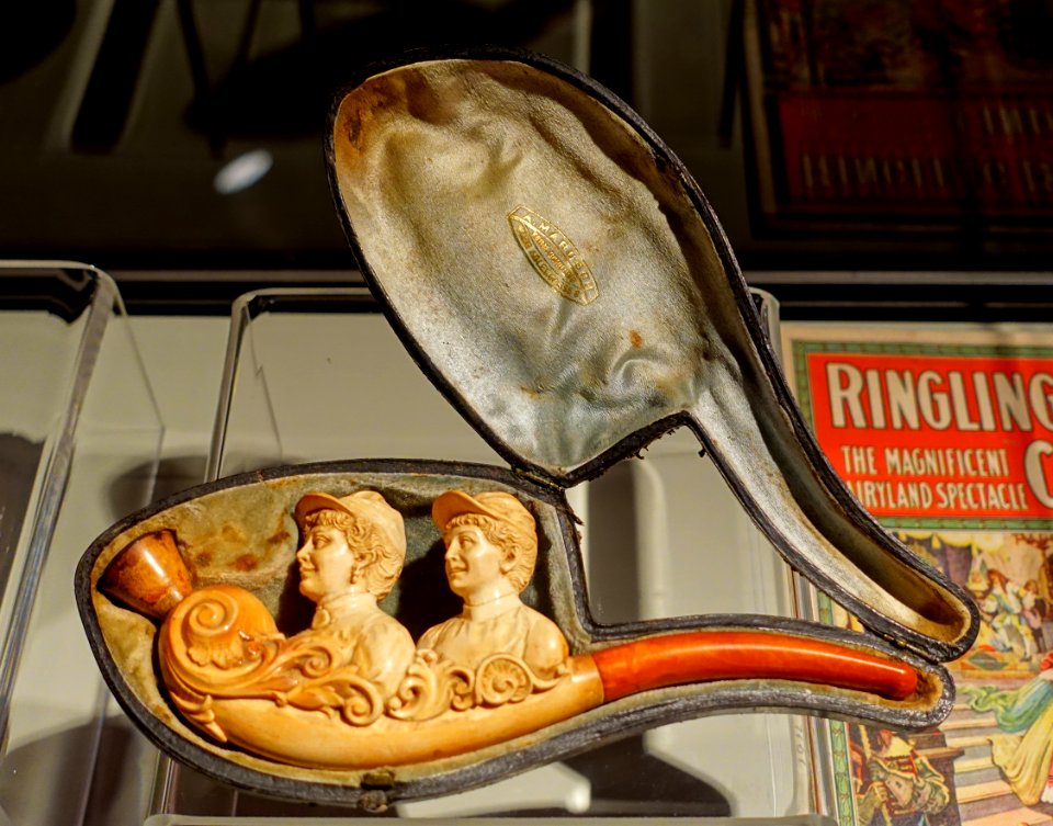 Meers Sisters souvenir pipe, early 1900s, meerschaum and amber - Circus Museum - John and Mable Ringling Museum of Art - Sarasota, FL - DSC00468