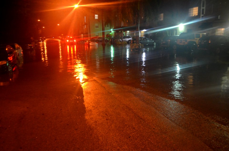 Miami tidal flooding with rain at high tide during king tides 30