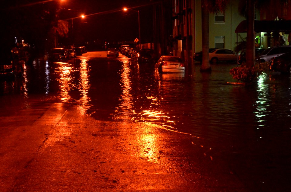 Miami tidal flooding with rain at high tide during king tides 42