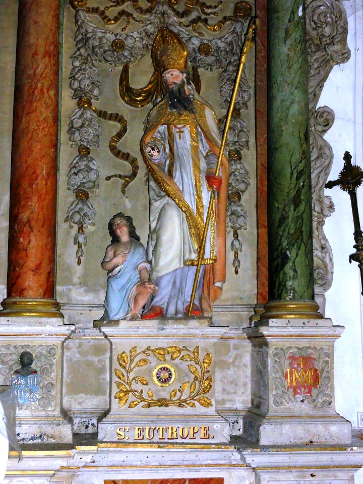 Meurçé (Sarthe) église, grand retable, statue de saint Eutrope